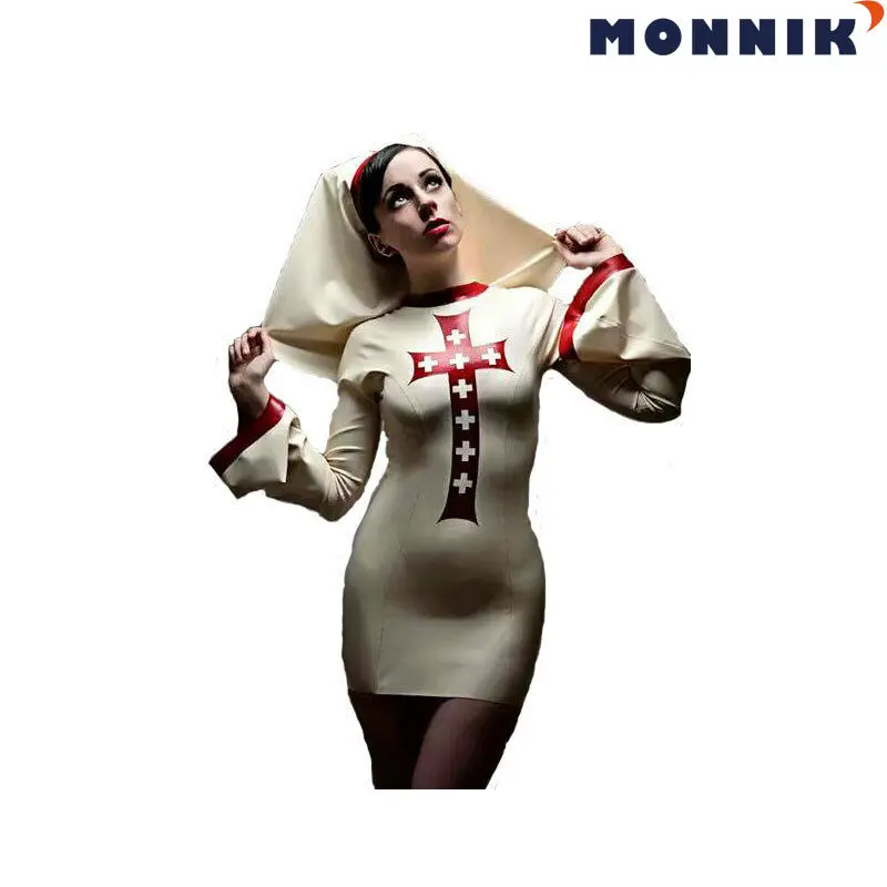 

MONNIK latexSexy Latex Rubber Nun Unisex with Cross Costumes Gummi 0.4mm Unique