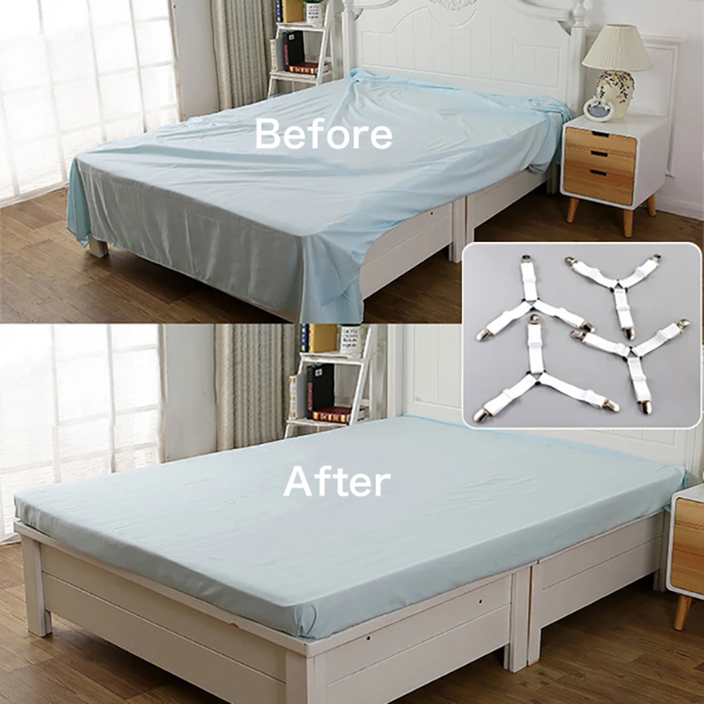 

Stainless Steel 4pcs/set Bed Sheet Clip Bed sheet Belt Fastener Mattress Non-slip Clip Adjustable Heavy Duty Grippers