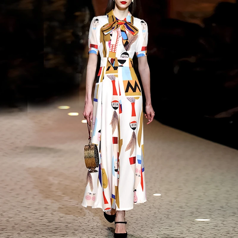 

Fashion Women cartoon Print Jumpsuits Sexy Bow Neck Boho Wide Leg Jumpsuits Bohemian Lady short Sleeve Summer party Overalls