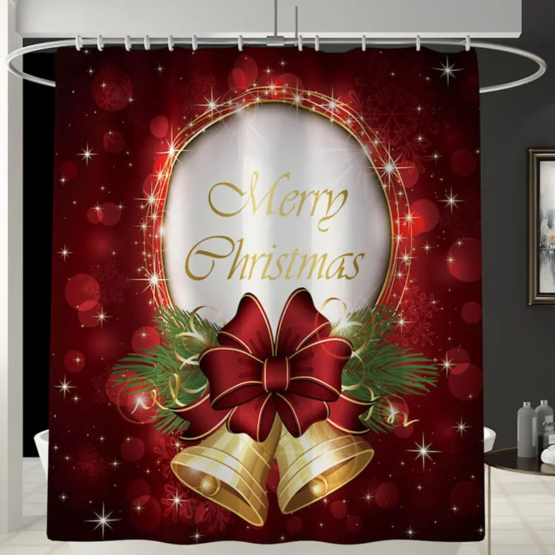 

4 Piece Set Christmas Print Shower Curtain Carpet Mat Combination Bathroom Toilet Mat