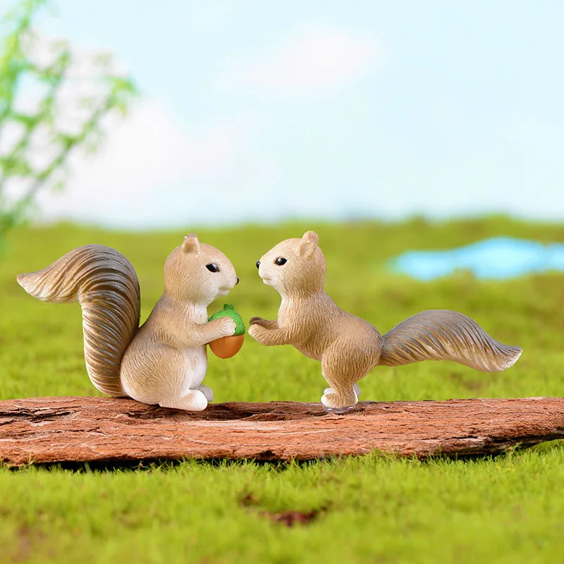 Cute Squirrel Figurines Fairy Garden Accessory Gardening Decor PVC Ornaments Natural Mini World  Cacti Plant Pot Animal Decor