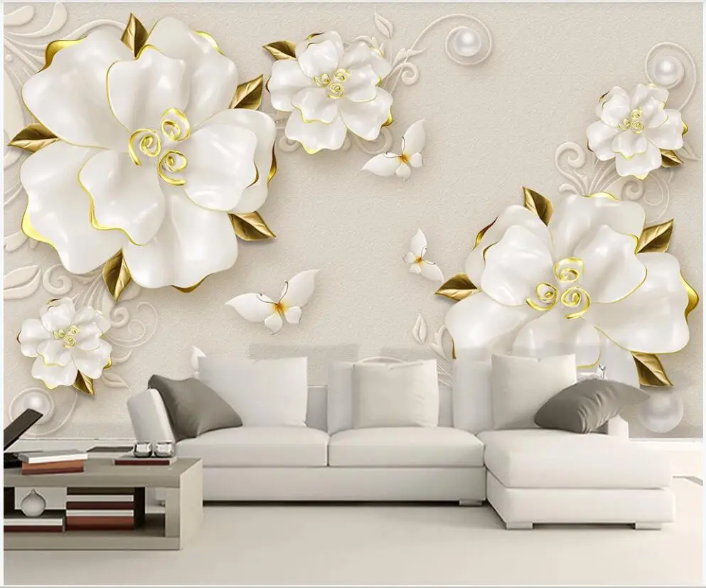 

Custom mural 3d photo wallpaper Embossed Rose flower Beige Jewelry home decor living room wallpaper for walls 3 d in rolls