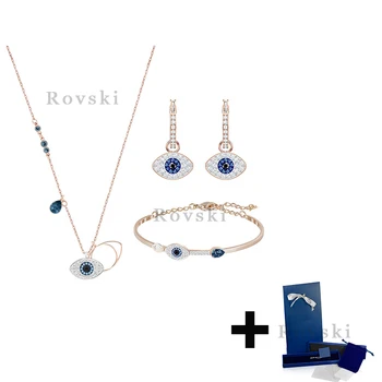 

High Quality Original Personality Fashion Devil Eye Bracelet Necklace Pendant Earrings Set DIY Jewelry Girl Ladies Jewelry Gift