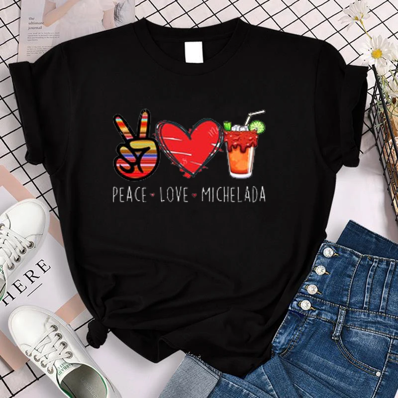 Женская футболка с принтом Peace Love Life модная женская коротким рукавом милая