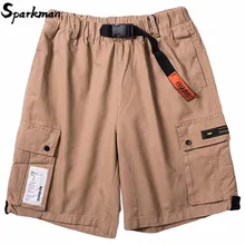 Харадзюку шорты ремень на пуговицах летние хип хоп карго шорты Уличная мужская повседневная хаки короткие карманы треники из хлопка спортивные брюки