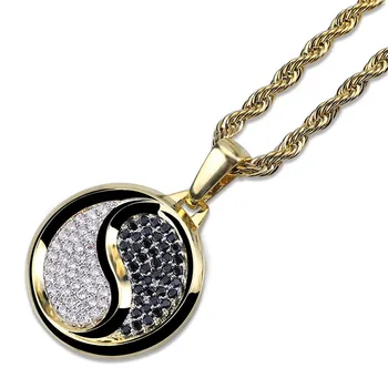

Lucky Sonny Hip Hop Bling CZ Pave Yin Yang Ba Gua Taichi Pendant Necklace For Women Men Jewelry Punk Chain Bijoux Collares Colar
