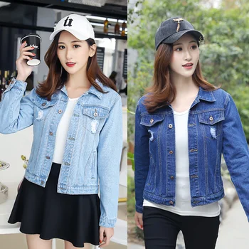 

New 2019 Autumn Slim Denim Jacket Women's College Jacket Short Top Bomber Jacket Women Streetwear Womens Jackets and Coats