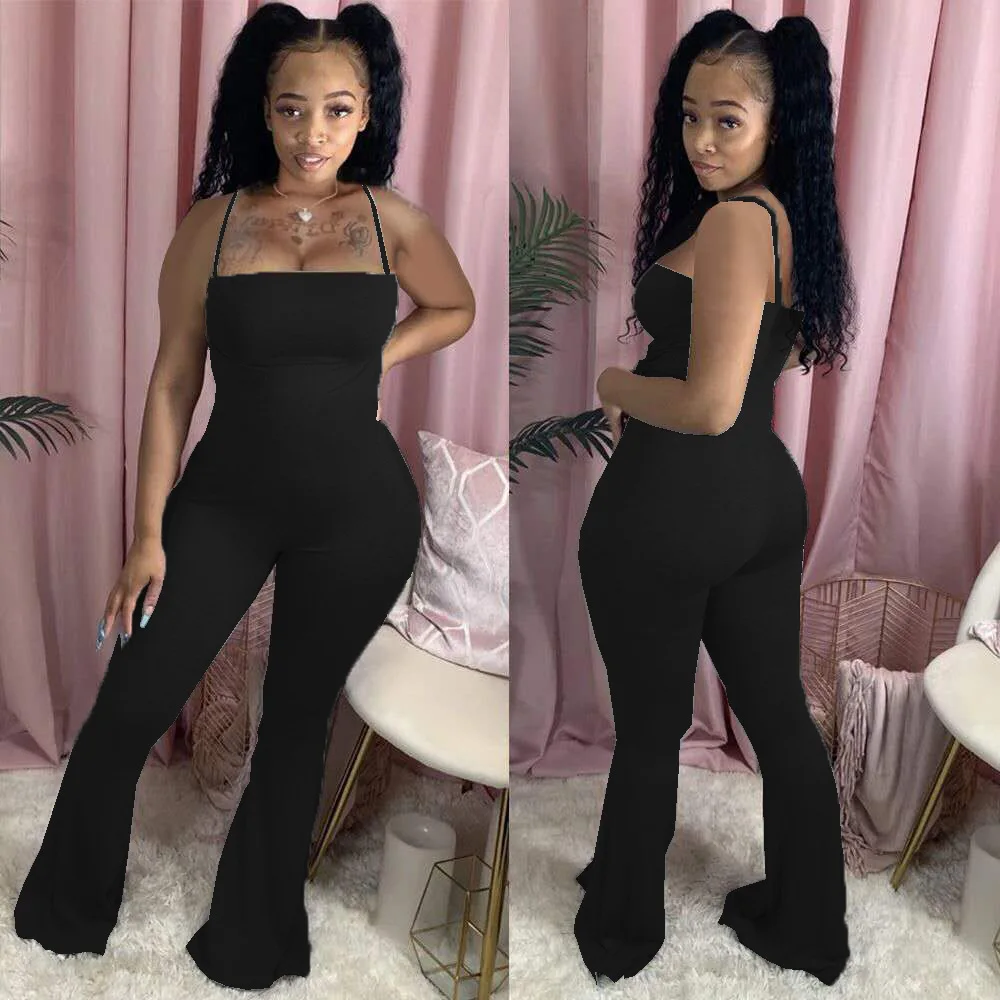 

Clubwear Jumpsuit Women Sexy One Piece Outfits Sling Party Backless Bodycon Flared Pants Casual Jump Suits Rompers