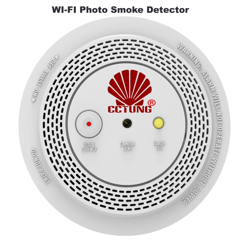 Humo inalámbrico Detector de alarma con 1080P WIFI inteligente de alarma de control remoto de la Cámara anuncio de voz y el indicador LED intermitente de alarma