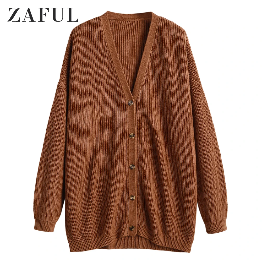 ZAFUL, вязанная длинная туника, кардиганы, большой свободный кардиган, для женщин, с заниженным плечом, с длинным рукавом, тренд, женские свитера, элегантное верхнее пальто