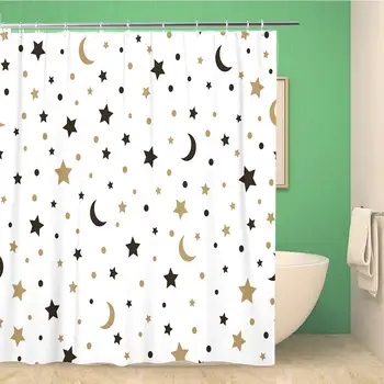 

Bathroom Shower Curtain Abstract Holiday Gold Stars and The Moon Astrology Astronomy Polyester Fabric 72x78 inches Waterproof