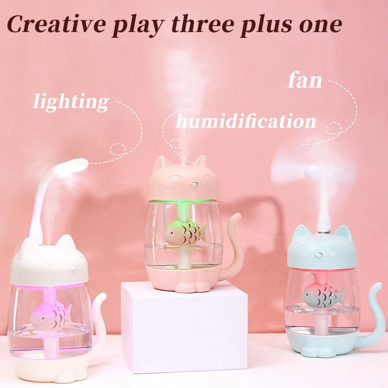 

Air humidifier sprayer 350ML scented essential oil diffuser Cat humidifier ultrasonic color night light office home