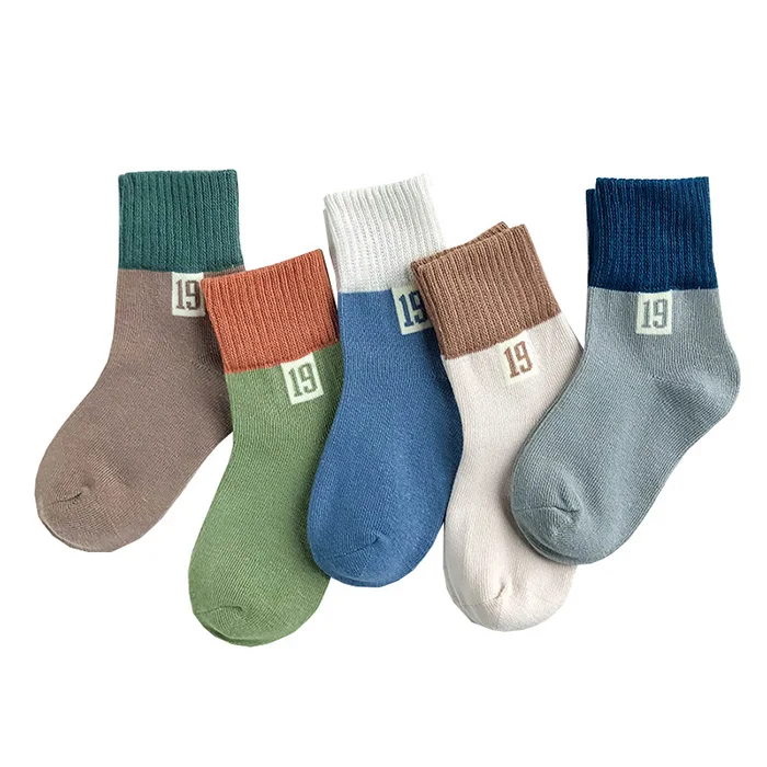 Детские хлопковые носки с изображением лотоса, 5 пар/лот длинные детские носки с цифрами для мальчиков и девочек на осень-зиму модные носки для студентов - Цвет: C2