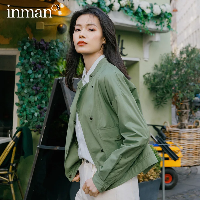 

INMAN 2020 Spring New Arriavl Frock Style Single-breasted Loose All-match Dropped Shoulder Sleeve Coat