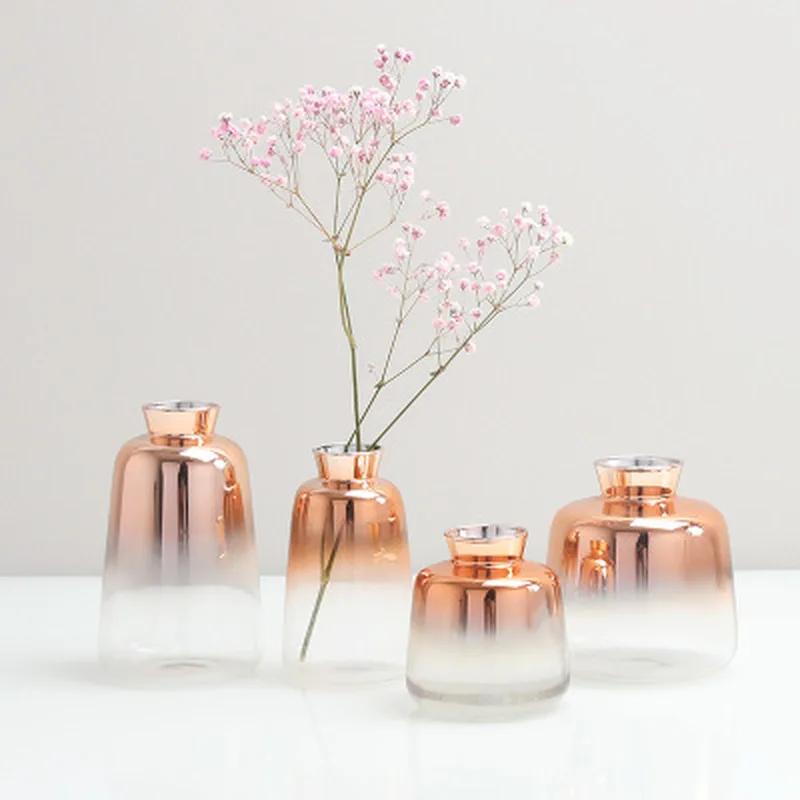 

Nordic style Glass Rose Gold Gradient Vase Hydroponics Plant Inserted Flower Vases Tabletop Decorative Wedding Party Flowerpot