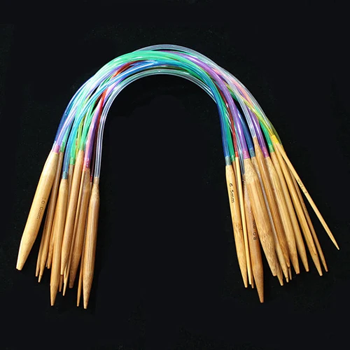 18 размеров Разноцветные бамбуковые круговые спицы для вязания крючком 40 см/60 см/80 см/100 см/120 см игла для вязания крючком