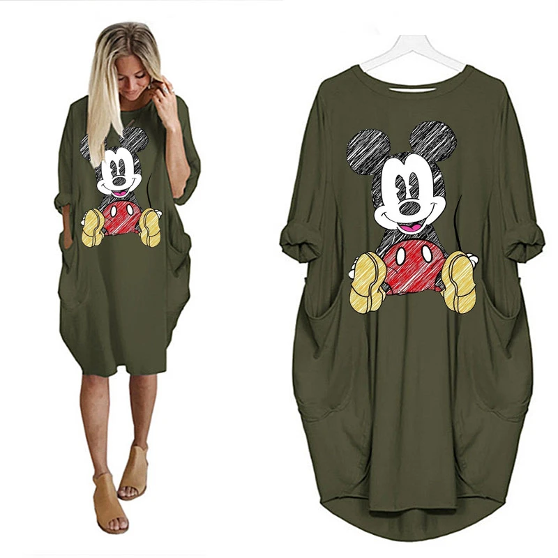 wedding dresses Disney Plus Size Midi Dress Long Sleeve Robe Casual Minnie Mickey Mouse Print Beach Loose Dresses Kawaii Sundress Women Clothing satin dress