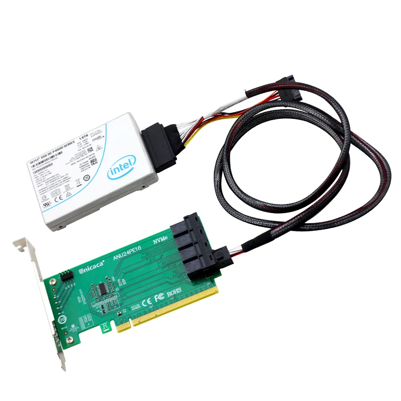 ANU24PE16 Nvme PCIe X16 U.2 SSD 4 порта riser Card SFF8643 к SFF8639 для NVMe SSD с 2 кабелем(ssd не входит