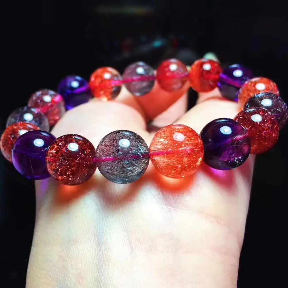 

Certificate 12mm Natural Strawberry Quartz Super Seven Melody Bracelet For Women Men Crystal Round Beads Stretch Jewelry AAAAAA