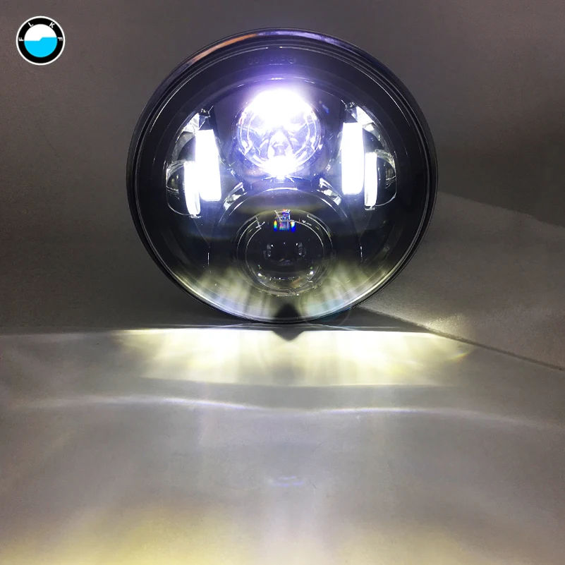  Motorcycles 7 Inch Led Headlight 60W Motorcycle Black Projector Headlight H4 Hi/Lo Beam LED Light - 32859998605