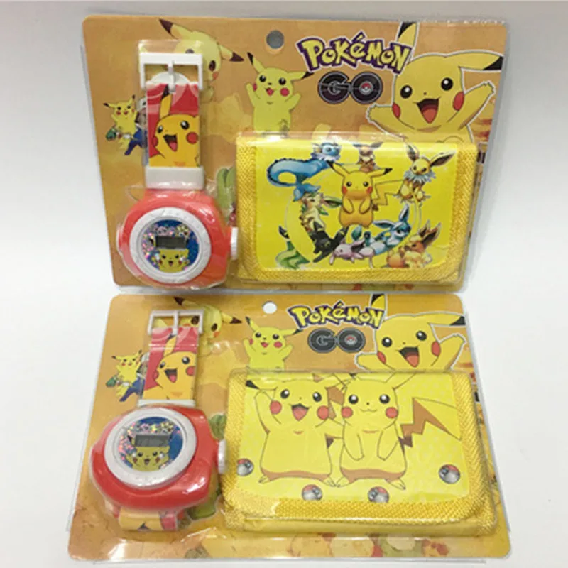 Часы-Кошелек детские с 3D проекцией набор из аниме Pokemon Go Мстители Пикачу