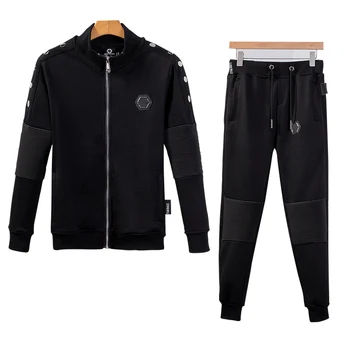 

Original color diamond PP skull head men's sports leisure zipper hem rivet embroidery pop suit men