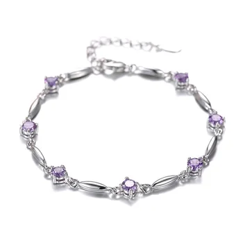

F76 New Fashion 925 Silver White Purple Simulate Real Bracelet Lady Korean Girlfriend Birthday Valentine Gift