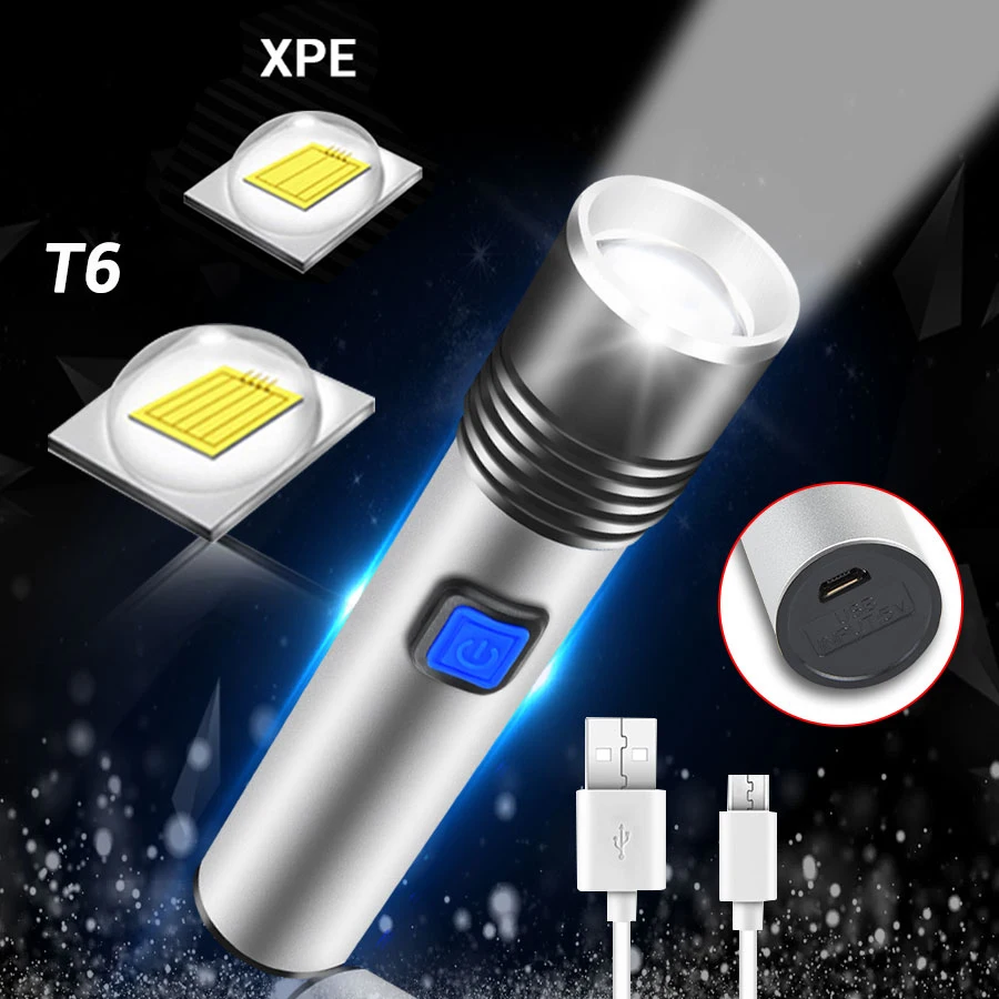 Перезаряжаемый USB фонарик 3/4 режима водонепроницаемый светодиодный с фокусом