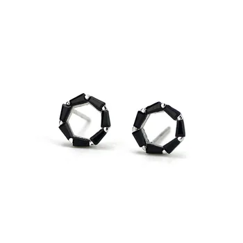 

S925 Silver Simple Black and White Zircon Circle Earrings Female Korean Temperament All-match Trend Earrings Earrings Students