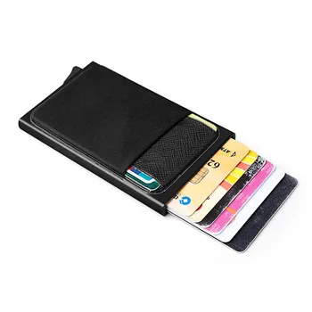 

Aluminum Wallet with Back Pocket ID Card Holder RFID Blocking Mini Slim Metal Wallet Automatic Pop Up Credit Card Coin Purse
