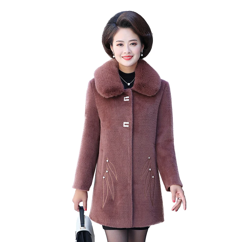 

Женское шерстяное пальто, свободный шерстяной пуховик средней длины с меховым воротником, размеры до 5XL