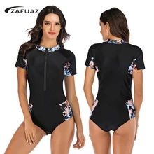 XXL2019 Рашгард сдельный купальник для серфинга женский короткий рукав купальник боди спортивный костюм для серфинга на молнии размера плюс Монокини