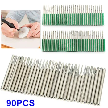 

90Pcs 1/8inch Shank Diamond Grinding Burr Drills Kit Needle Point Engraving Carving Rotary Drill Bits