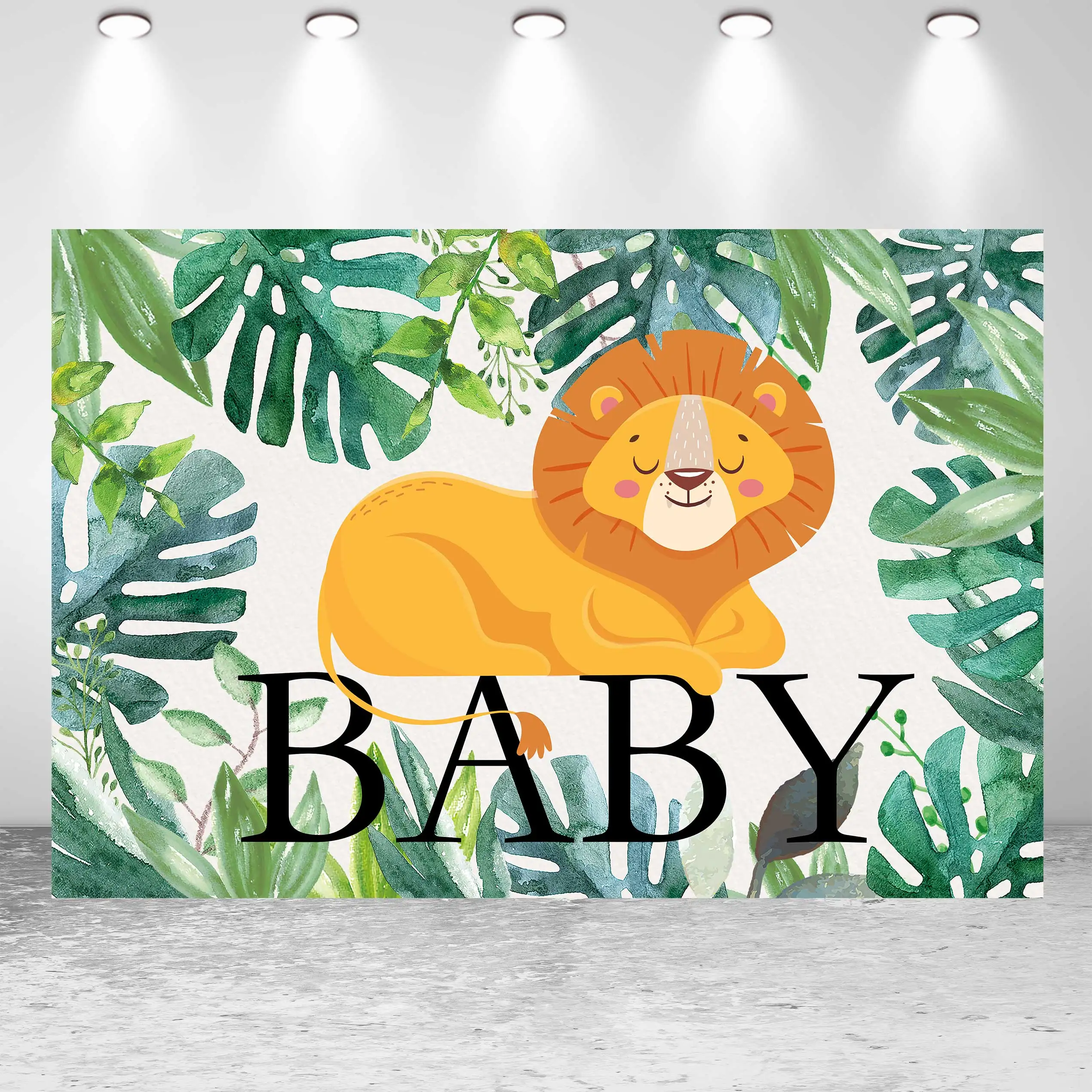 

NeoBack Happy Birthday Baby Shower Animal Lions Forest Watercolor Leaves Party DIY Banner Photo Backdrop Photography Background