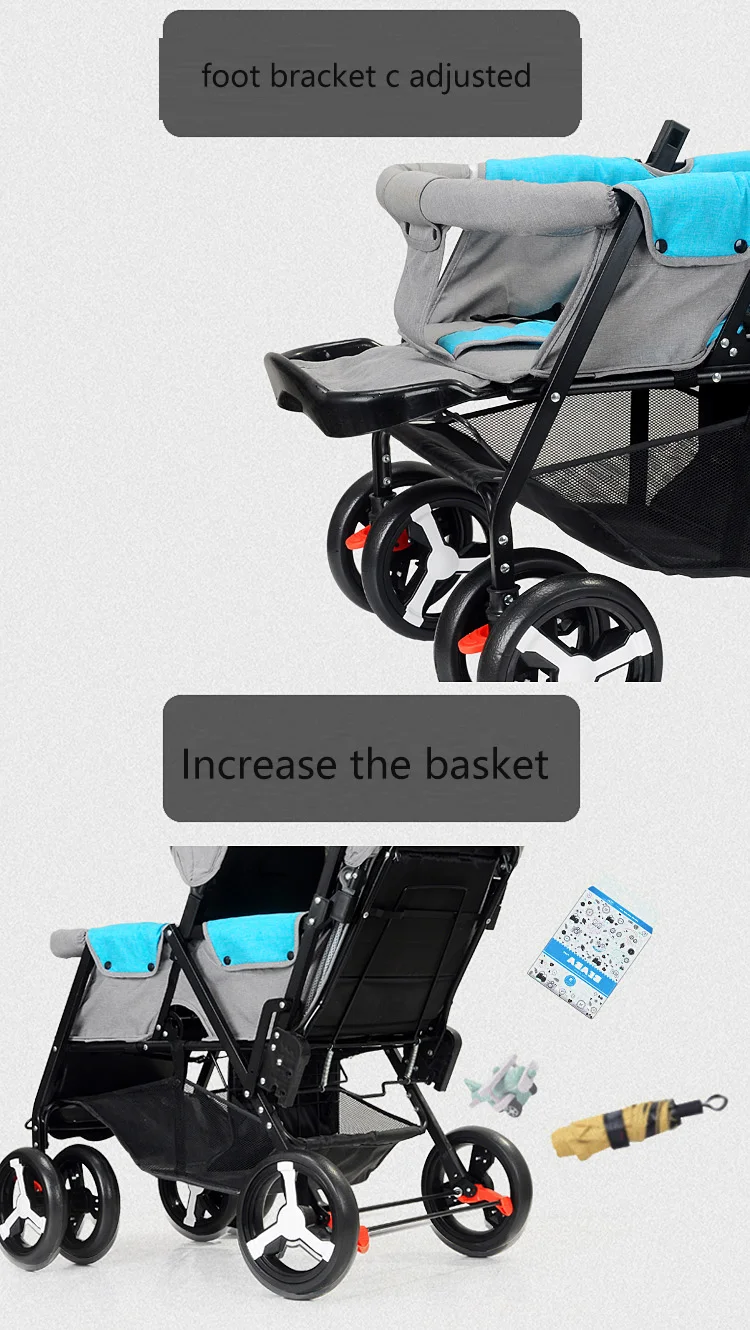 Twin Baby Strollers Lightweight Folding Front Rear Reclining Trolley Baby Double Stroller Can Lie Flat