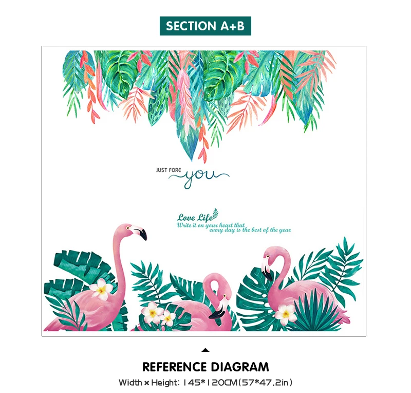 Large flamingo green plant wall stickers bedroom sticker home decor living room sofa background wall decor girl room decoration