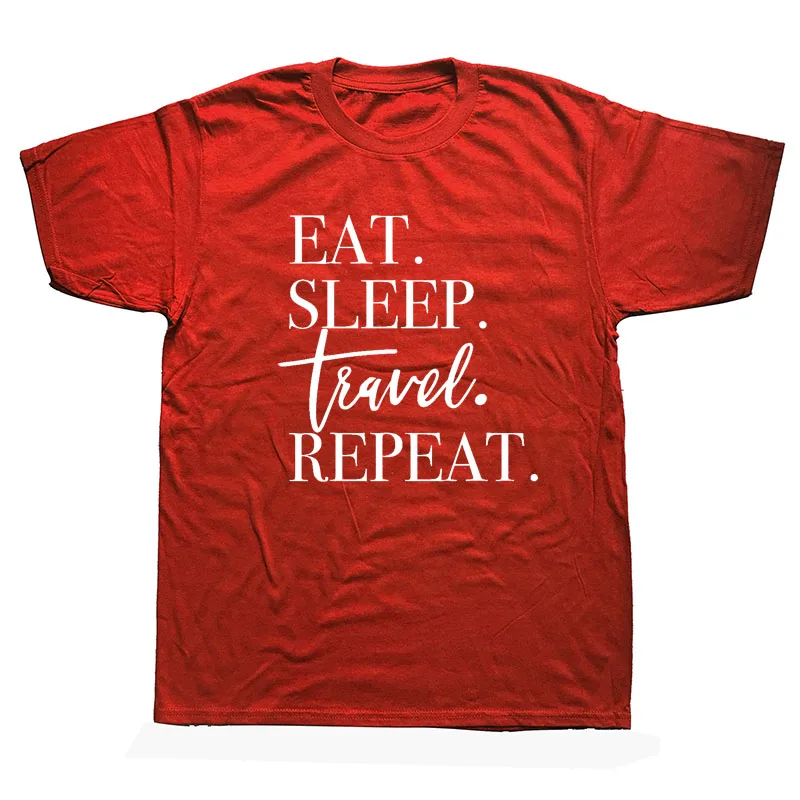 Забавная Футболка с принтом Eat Sleep, путешествия, самолет, сердцебиение, шутка, для мужчин, повседневная, короткий рукав, хлопок, уличная одежда, хип-хоп, футболки для мужчин - Цвет: RED