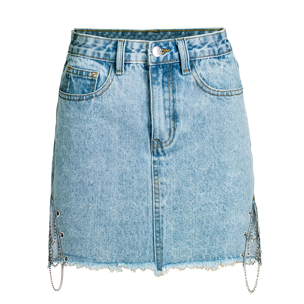 denim skirt with chains