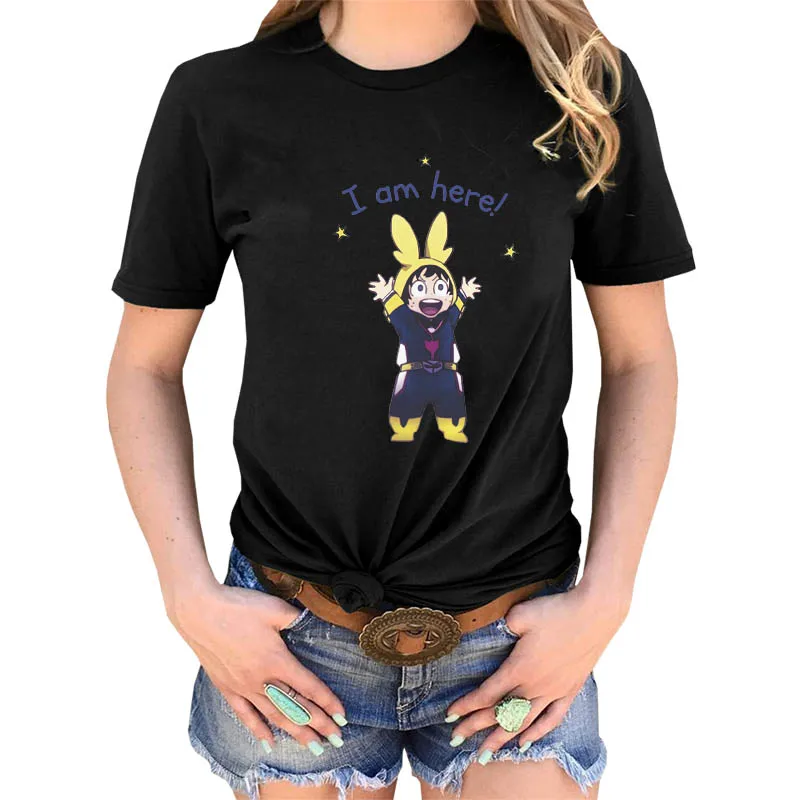 Аниме My Hero Academy Женская Милая футболка с графическим принтом и коротким рукавом Deku I Am Here Повседневная Свободная футболка Топы