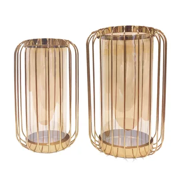 

European Style Glass Vase Gold Candle Holders Metal Geometric Candlestick Windproof Living Room Home Decoration Gift Ideas FC558
