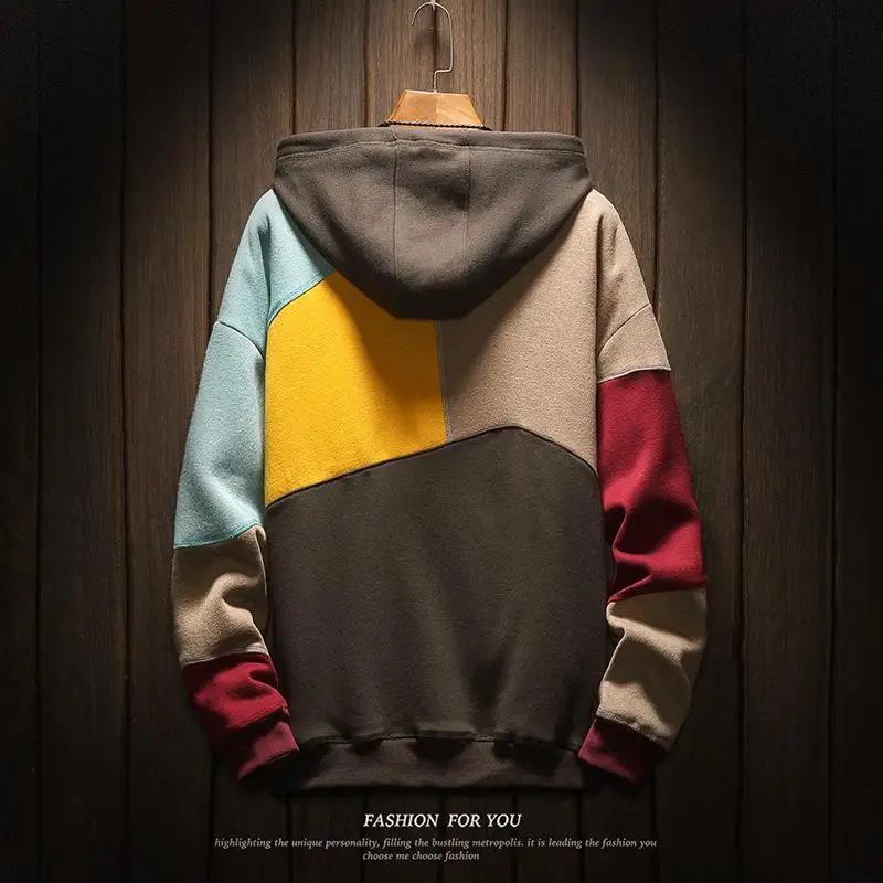 

New style men's hooded autumn and winter color matching coat