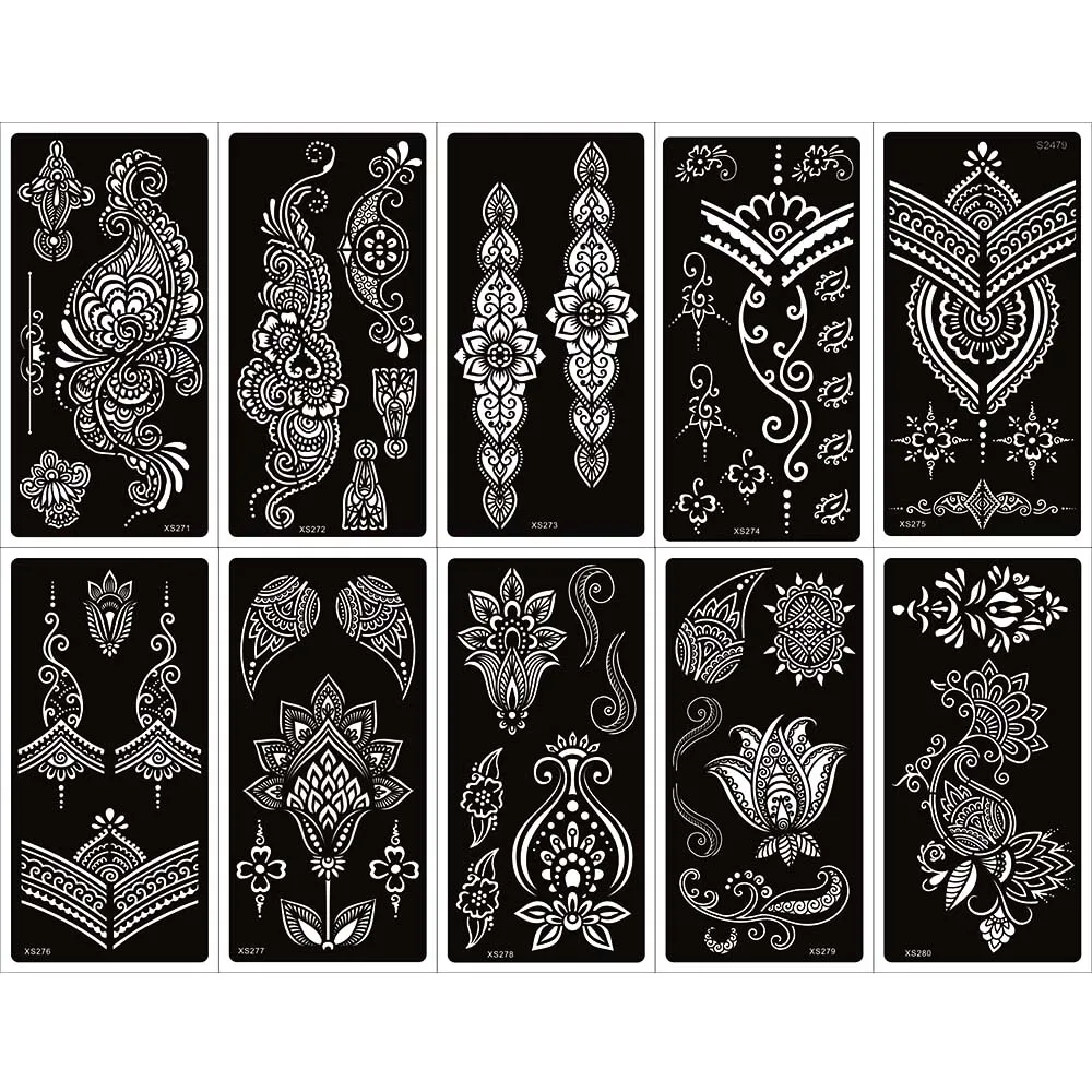 24pcs/Lot Indian Henna Tattoo Stencil Kit,Mehndi Aribrush Templates for Wome/girl Body Paint New Design Tattoo Sticker Set