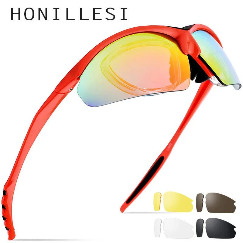HONILLESI TR90 Поляризованные спортивные мужские солнцезащитные очки, солнцезащитные очки для рыбалки вождения близорукость очки для плавания оттенки 5 линз 3202 - Цвет линз: Красный