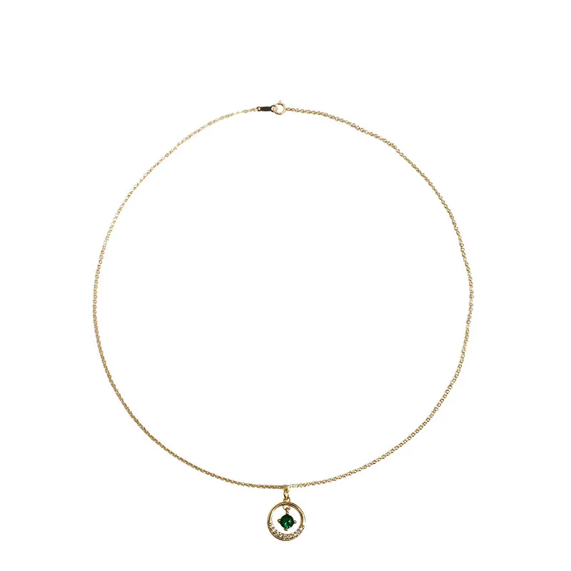 925 Sterling Silver Emerald Crystal Geometric Circle Pendant Clavicle Chain Necklace Women 14k Gold Plating Simple Party Jewelry - Image 5
