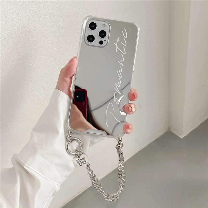 Crystal Chain lanyard anti-fall mirror Case For iPhone Soft silicone case