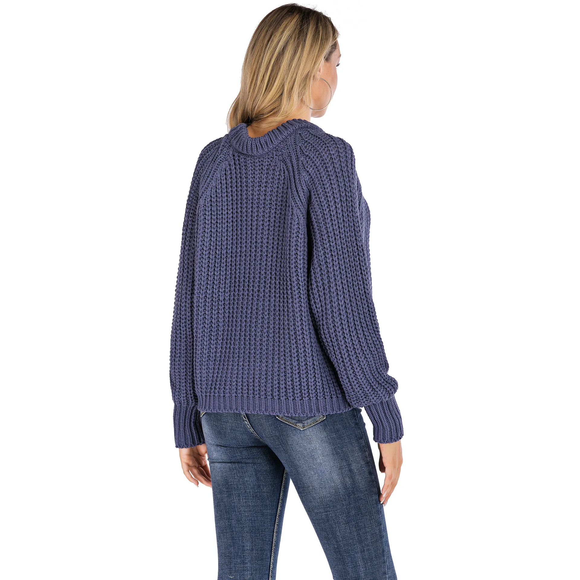 WIXRA, женские свитера и пуловеры с круглым вырезом, повседневный толстый свитер большого размера, Одноцветный вязаный джемпер,, Осень-зима