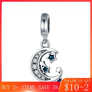 

CodeMonkey Authentic 925 Sterling Silver Sparkling Sky Moon & Star Clear CZ Dangle Charm fit Charm Bracelet Fine Jewelry CMC639