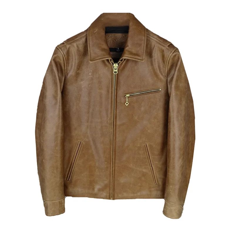 

2020 Vintage Brown Men 1930S Biker's Jacket Plus Size XXXXL Genuine Cowhide American Style Autumn Slim Fit Leather Coat