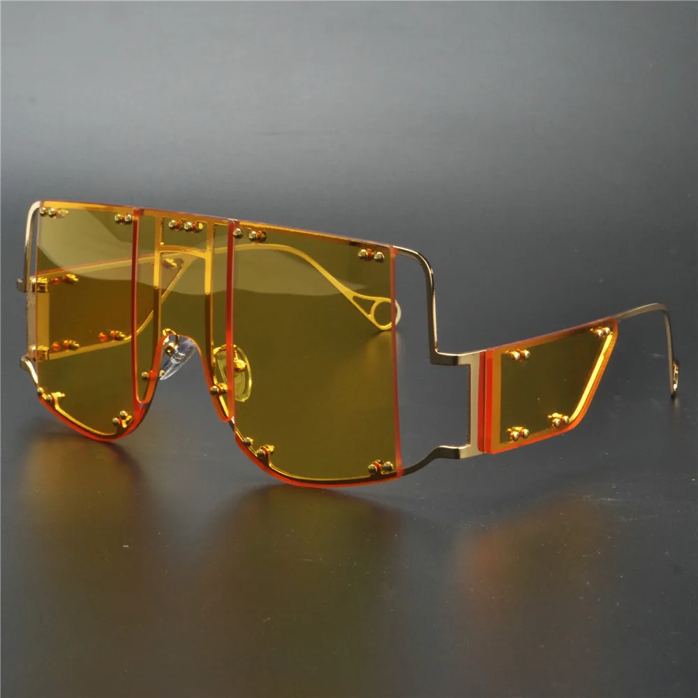 Super-Futuristic-Oversize-Shield-Visor-Sunglasses-Flat-Top-Mirrored-Mono-Lens-Fashion-Lady-Metal-Frame-rivet