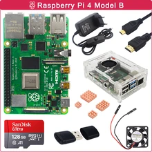 Zestaw Raspberry Pi 4 Model B 2GB/4GB/8GB RAM + radiator + wentylator chłodzący + przełącz zasilanie + karta SD 32/64/128GB dla RPI 4